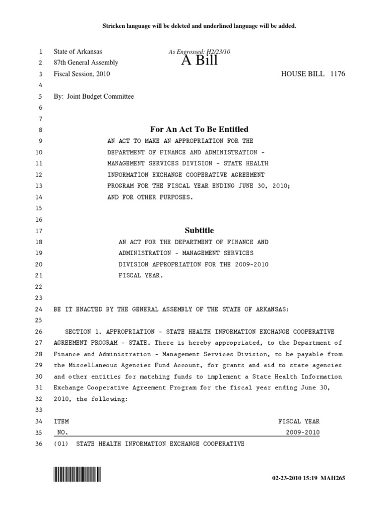 Arkansas Bill HB1176 | PDF | Veto | Appropriations Bill (United States)