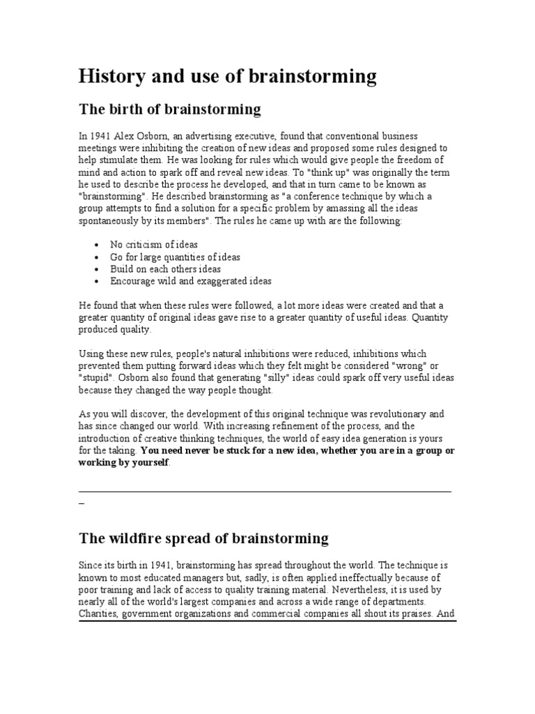 History and Use of Brainstorming | PDF | Brainstorming ...