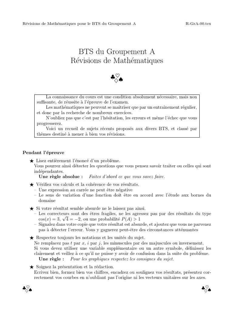 Révisions Mathématiques BTS Groupement A | PDF | Nombre complexe ...