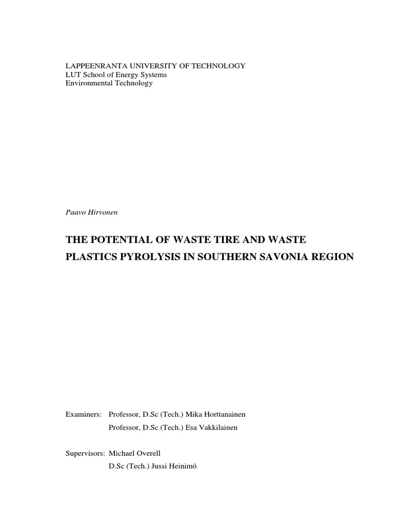 The Potential of Waste Tire and Waste Plastics Pyrolysis in Southern ...