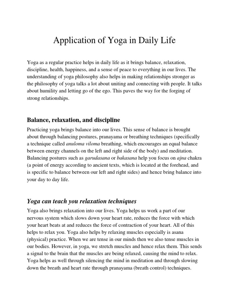 Benefits of Yoga in Daily Life | PDF | Yoga | Relaxation (Psychology)