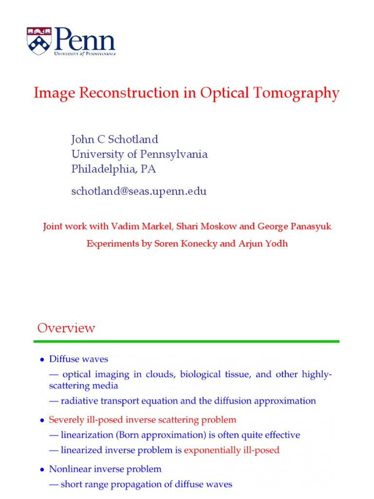 Image Reconstruction in Optical Tomography | PDF | Scattering | Laser