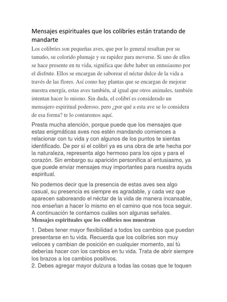 El Colibri PDF Aves Vida
