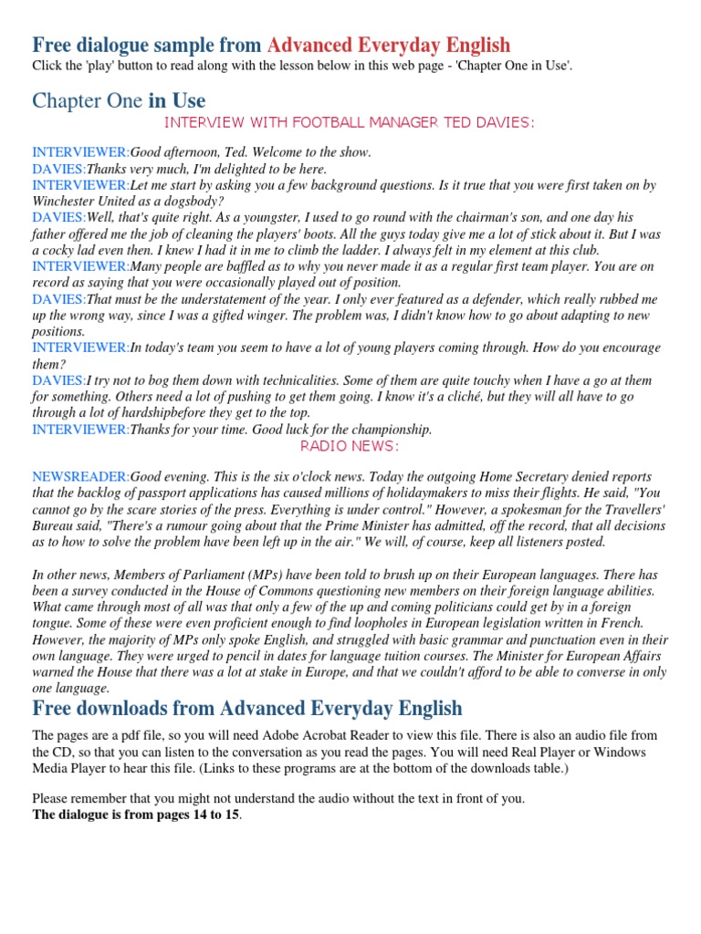 Chapter One in Use: Free Dialogue Sample From | PDF