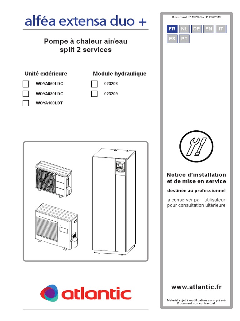 Notice Pompe A Chaleur Atlantic Alfea Extensa Duo + Inverter 2019 03 26 - 14 27 35 PDF | PDF | Pompe à chaleur | Réacteur à eau  pressurisée