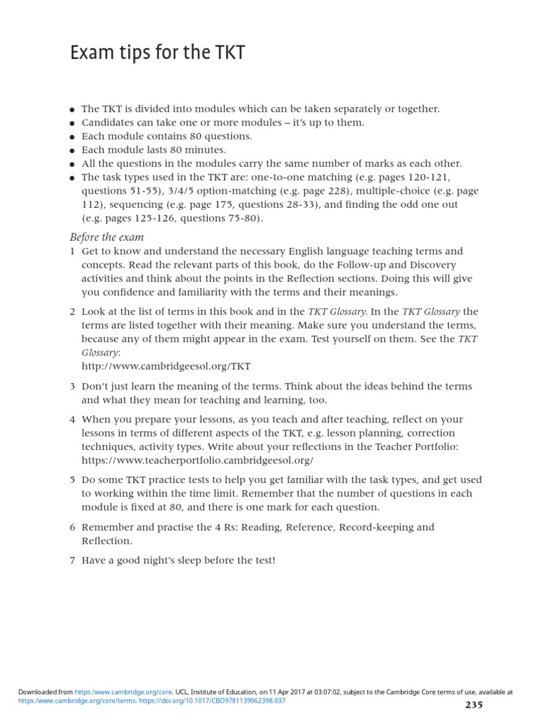 TKT Exam Preparation and Tips | PDF | Question | Multiple Choice