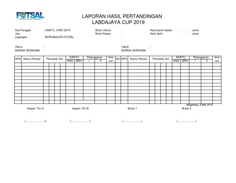 Laporan Hasil Pertandingan (FUTSAL LABDAJAYA