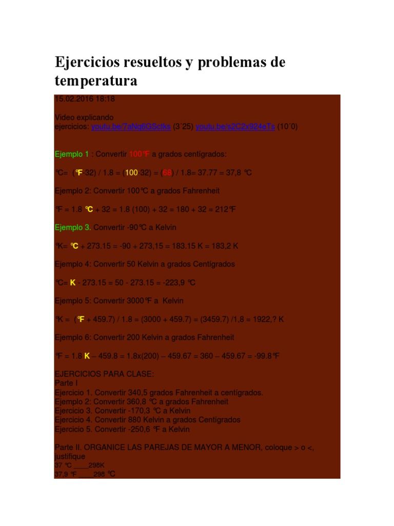 Cuantos Grados Centigrados Son 400 Grados Fahrenheit Ejercicios Resueltos y Problemas de Temperatura | PDF | Celsius | Fahrenheit