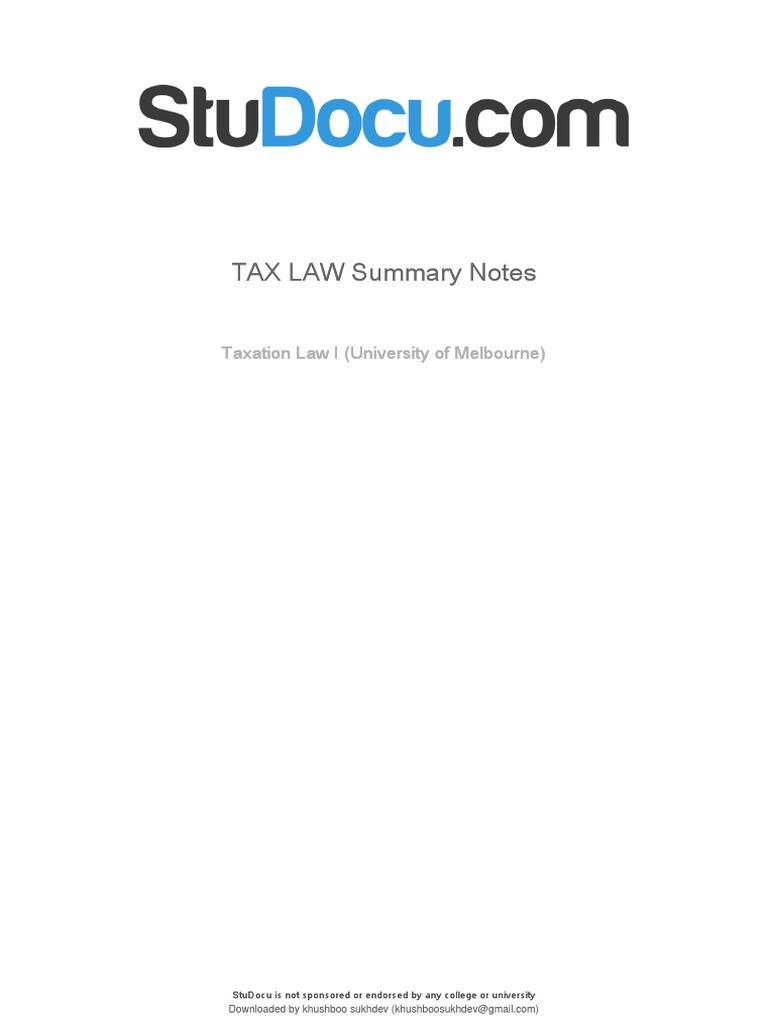 Tax Law Summary for Melbourne Students | PDF | Income Tax | Double Taxation