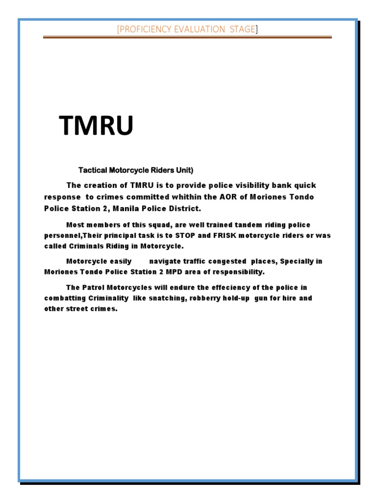 TMRU: Tactical Motorcycle Riders Unit | PDF