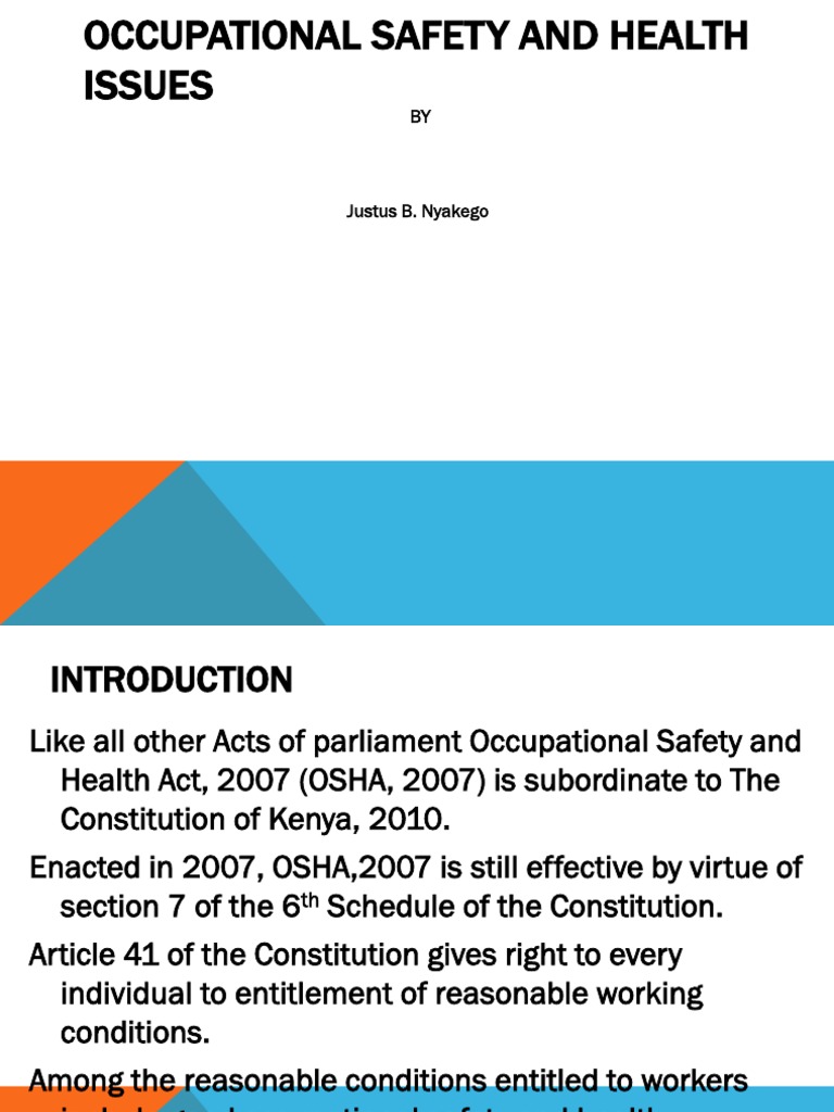 Overview of OSHA Act 2007 Kenya | PDF | Occupational Safety And Health ...