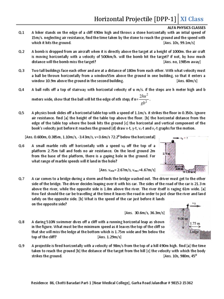 Horizontal Projectile Motion Problems | PDF | Mechanics | Classical ...