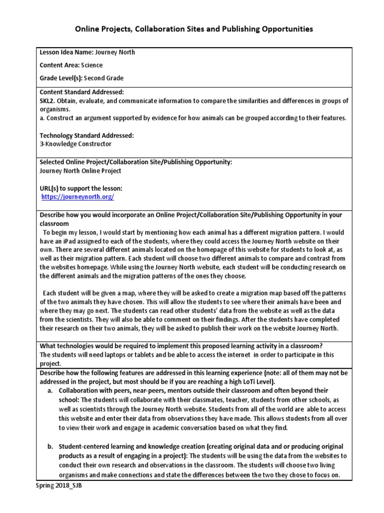 Second Grade Migration Project Guide | PDF | Educational Technology ...
