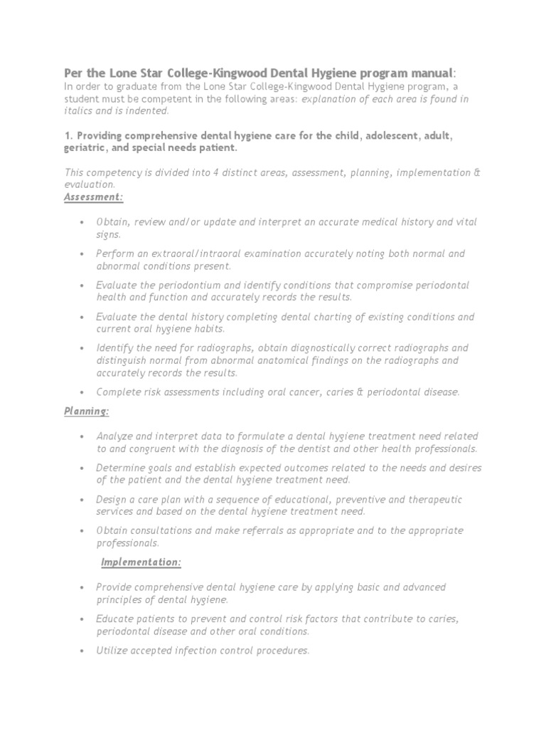 Per The Lone Star College-Kingwood Dental Hygiene Program Manual | PDF ...