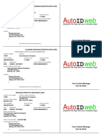 Sample Auto Insurance Card Template