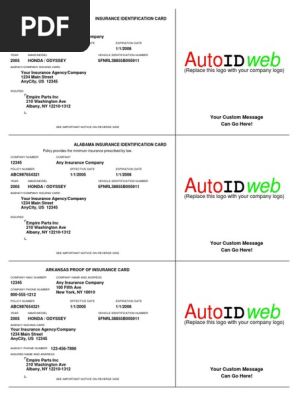 Sample Auto Insurance Card Template