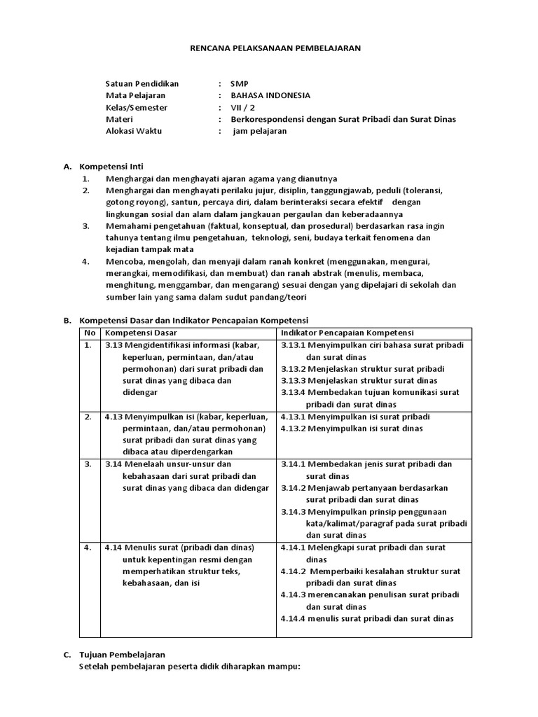 Rpp Vii 7 Surat Pribadi Dan Dinas