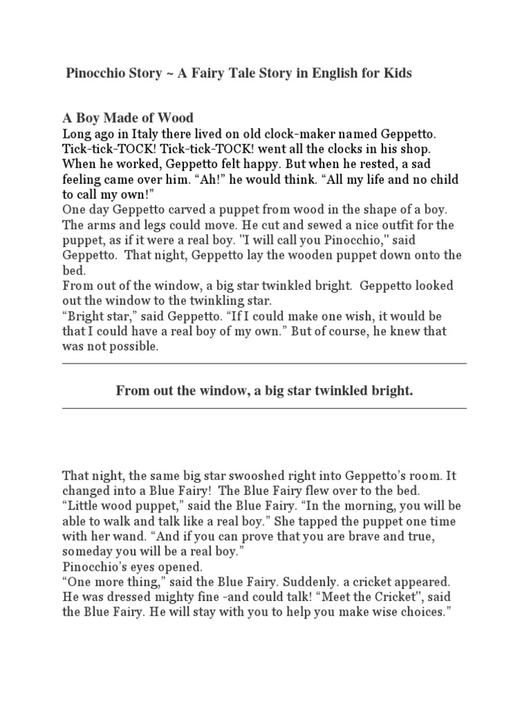 Pinocchio Story A Fairy Tale Story In English For Kids Pinocchio Leisure