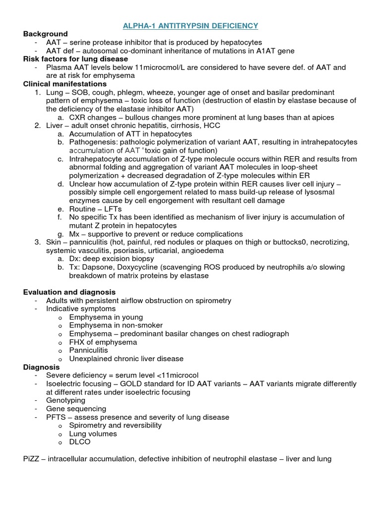 Alpha-1 Antitrypsin Deficiency Overview | PDF | Chronic Obstructive ...