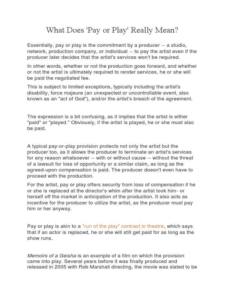 Understanding Pay or Play Contracts | PDF | Business Law | Common Law