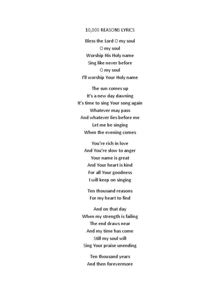 10000 reasons lyrics