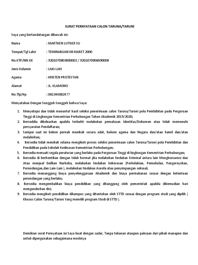 Surat Pernyataan Mutlak Menyetujui Hasil Sipencatar Docx