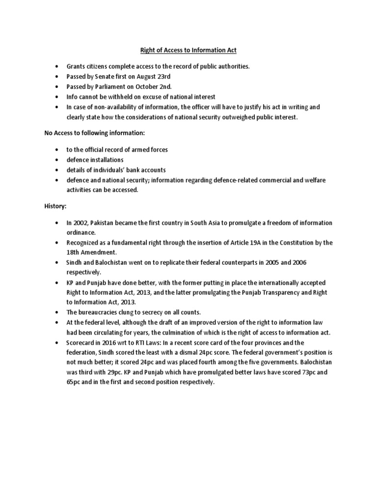 The Right of Access to Information Act A Landmark Law Granting