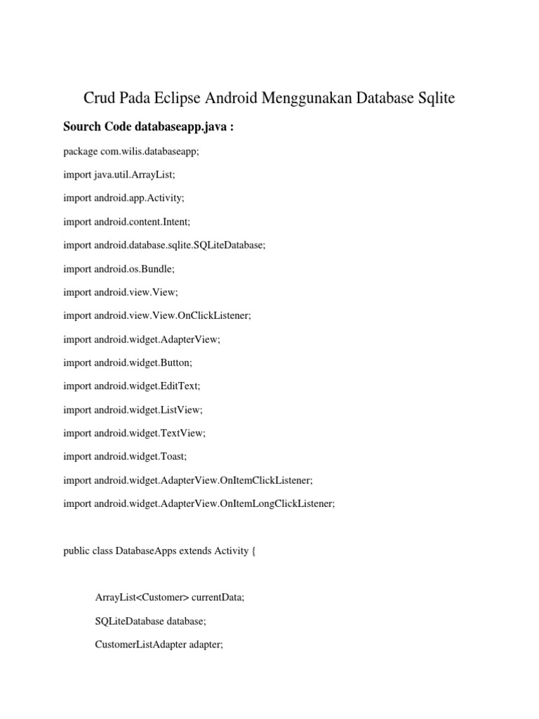 CRUD SQLite in Eclipse Android App | PDF | Information Technology ...