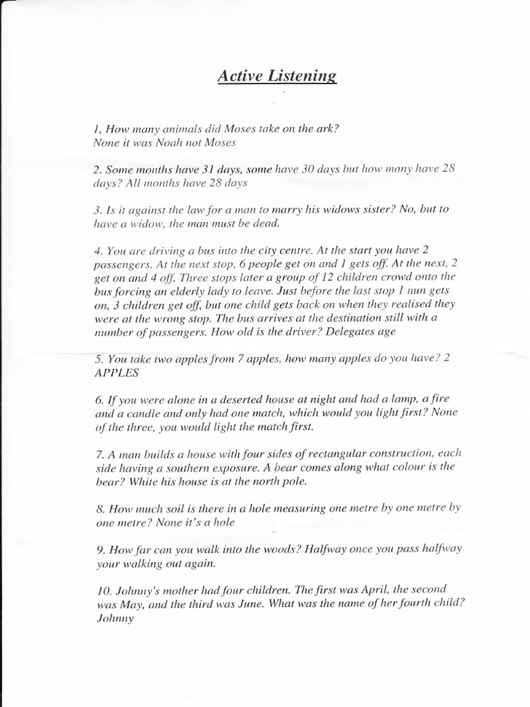 Active Listening Quiz | PDF