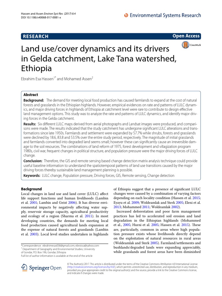 Land Use/cover Dynamics and Its Drivers in Gelda Catchment, Lake Tana ...