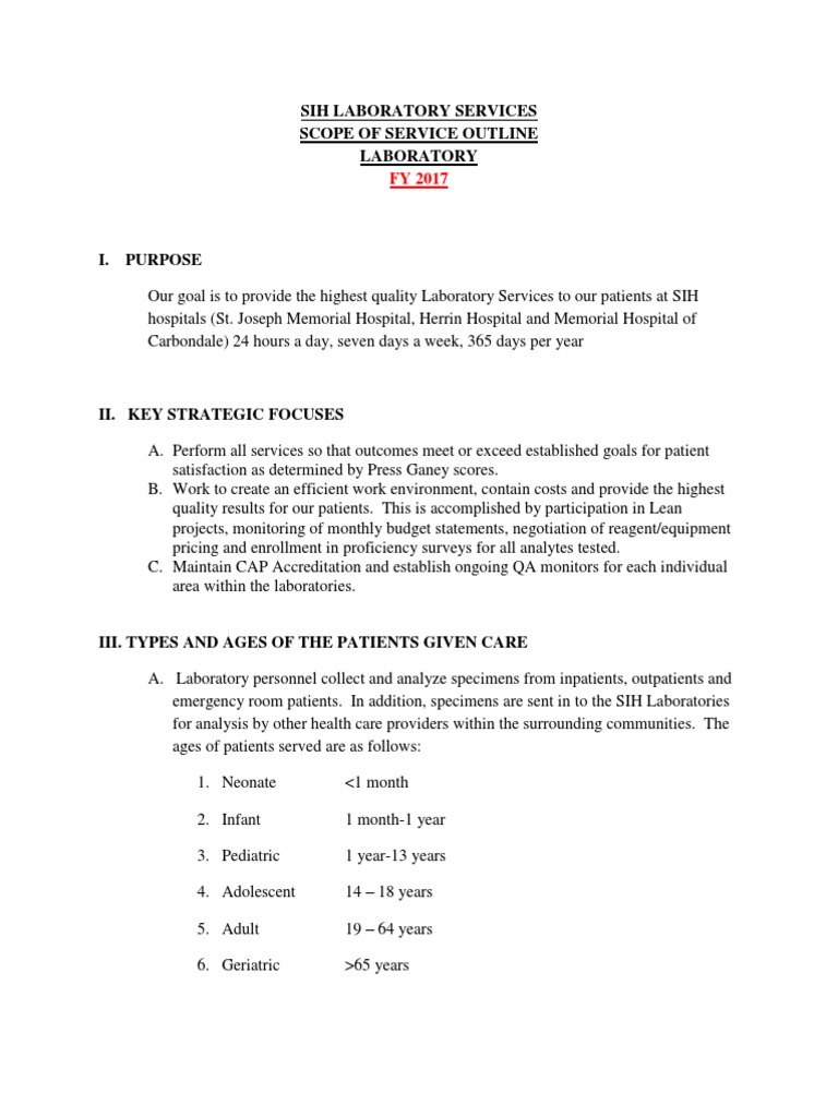 Sih Laboratory Services Fy 2017 Scope of Care | PDF | Medical ...