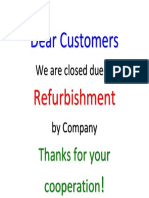 Dear Customers: We Are Closed Due To