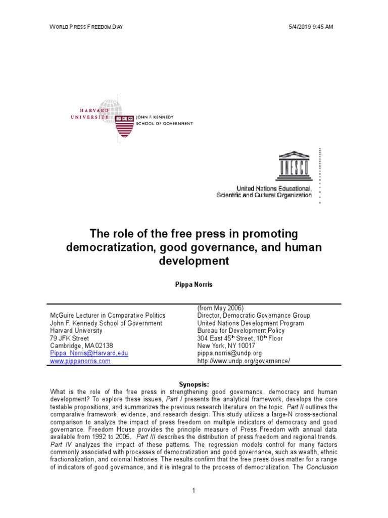 Free Press and Democracy Impact Analysis | PDF | Freedom Of The Press ...