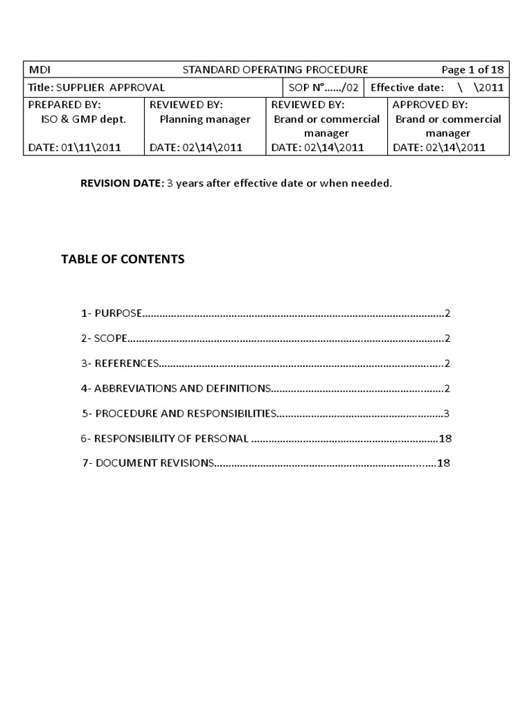 Sop 2 Supplier Approval Pdf Specification Technical Standard