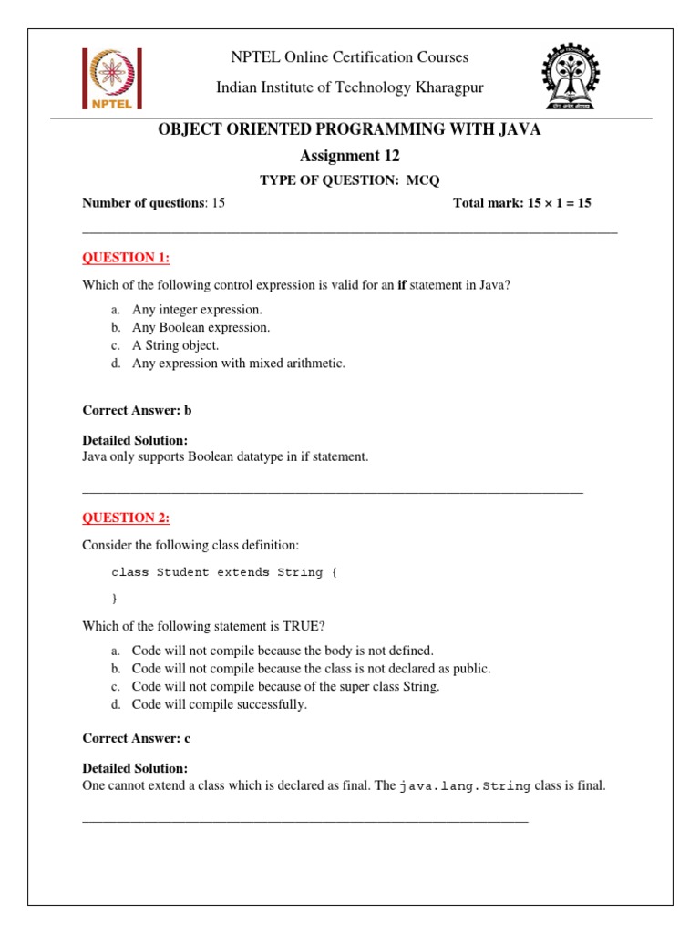 Object Oriented Programming With Java Assignment 12 | PDF | Class ...