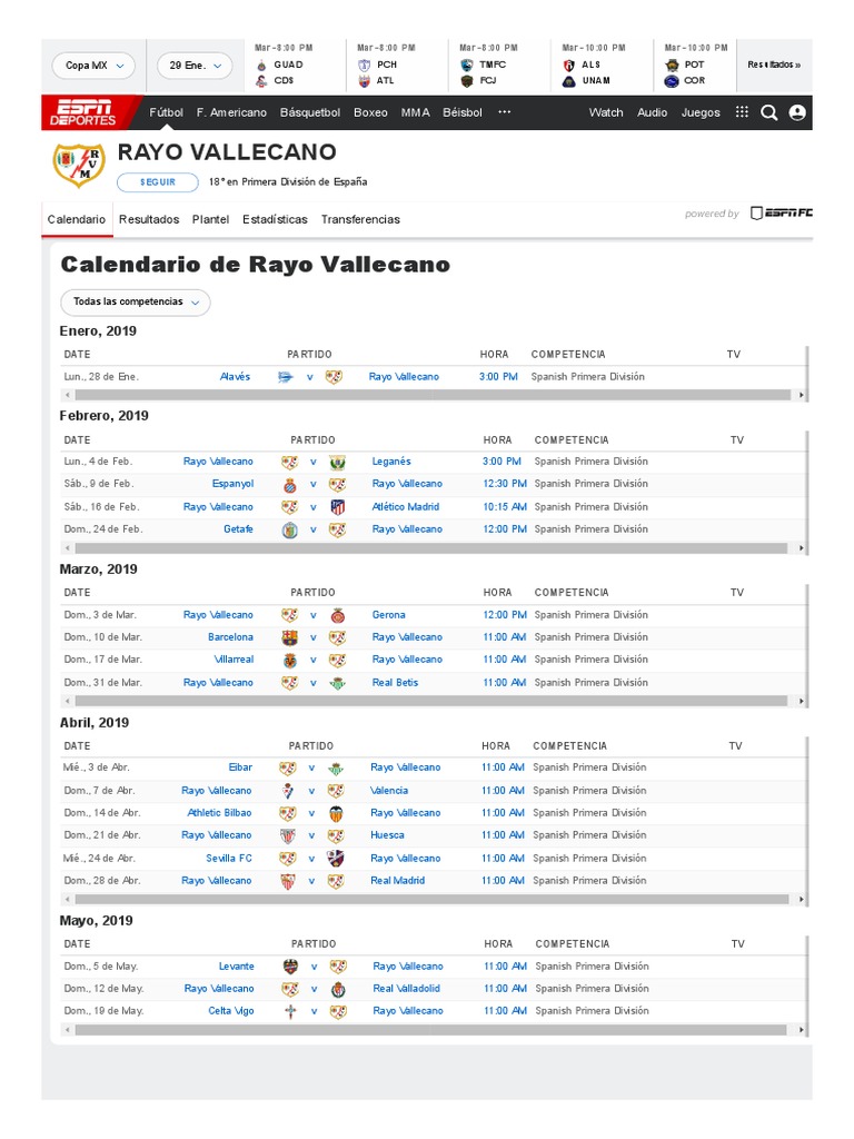 Calendario de Rayo Vallecano - ESPN PDF | PDF | la Liga | Asociación de ...