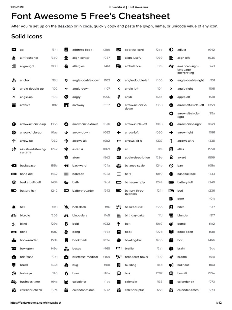 Cheatsheet - Font Awesome PDF | PDF