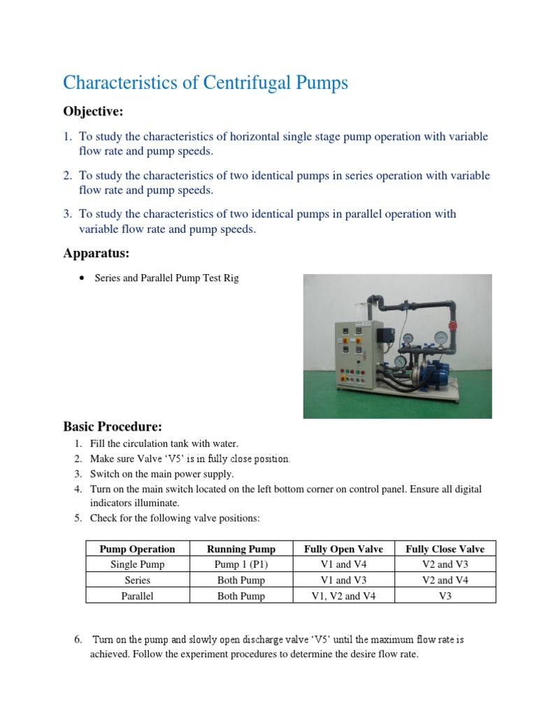 Experiment 4, 5, 6 (Single, Series and Parallel Centrifugal Pumps