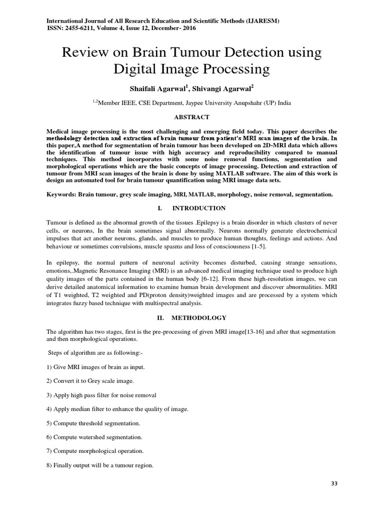 Review On Brain Tumour Detection Using Digital Image Processing | PDF ...