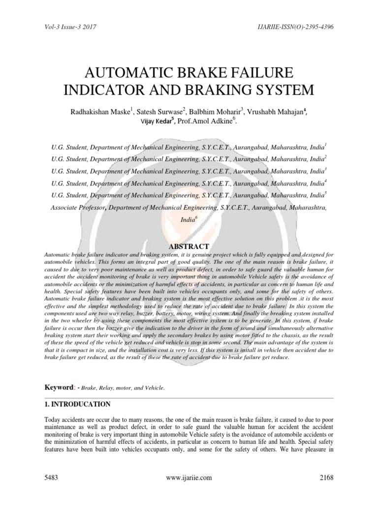 Automatic Brake Failure Indicator and Braking System Ijariie5483 PDF