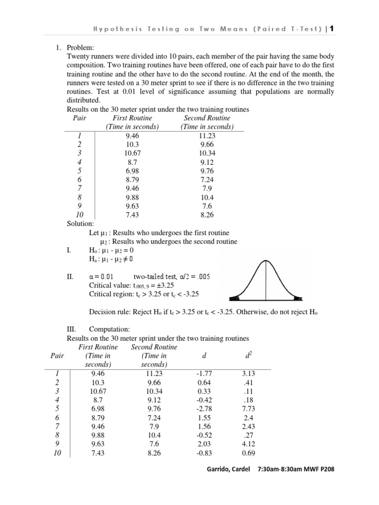 Paired T-Test Analysis for Training Routines | PDF | Statistical ...