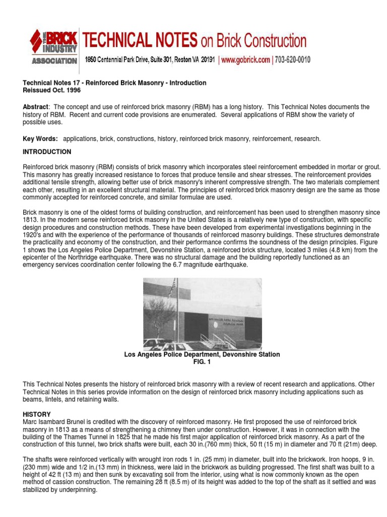 Reinforced Brick Masonry Overview | PDF | Masonry | Strength Of Materials