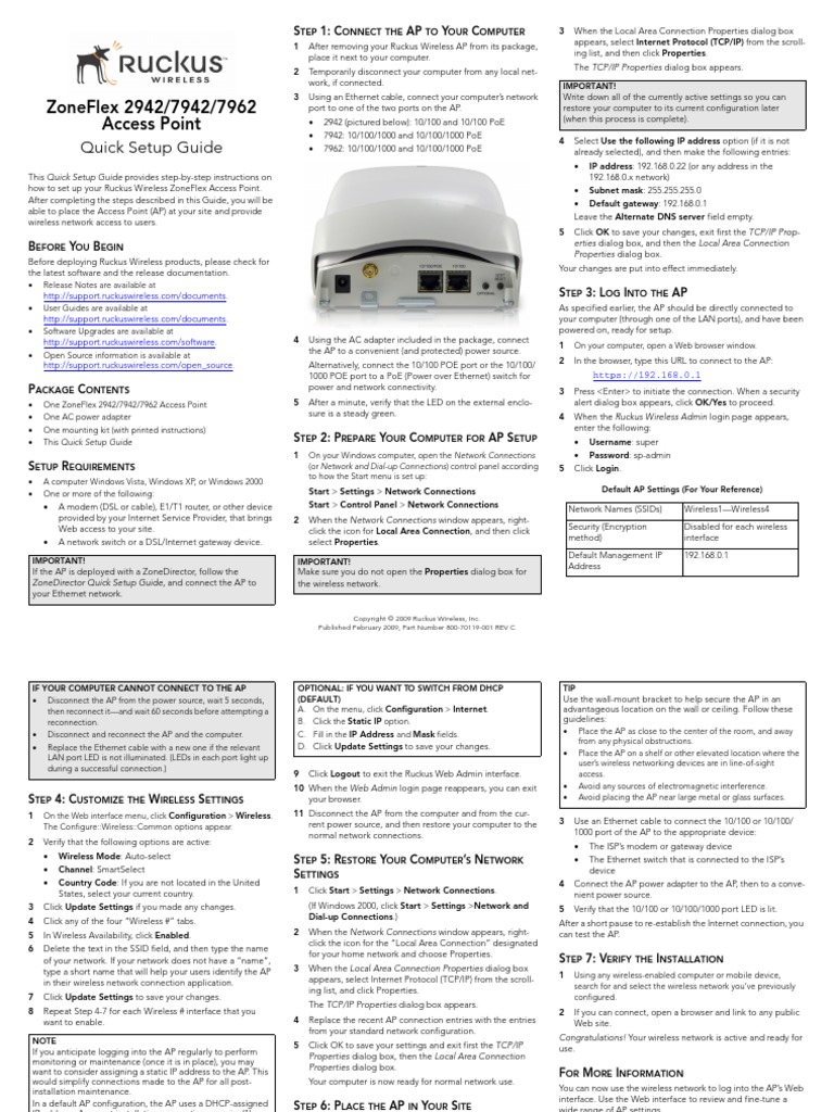ZF2942 Quick Setup Guide PDF | PDF | Ip Address | Computer Network