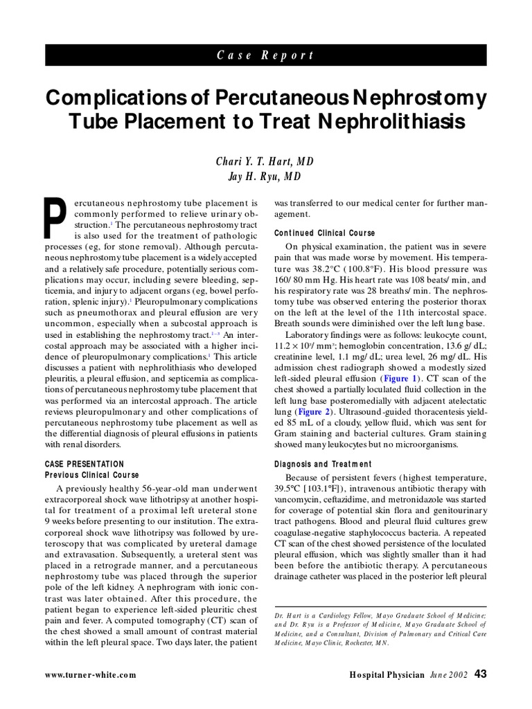 Complications of Percutaneous Nephrostomy Tube Placement To Treat