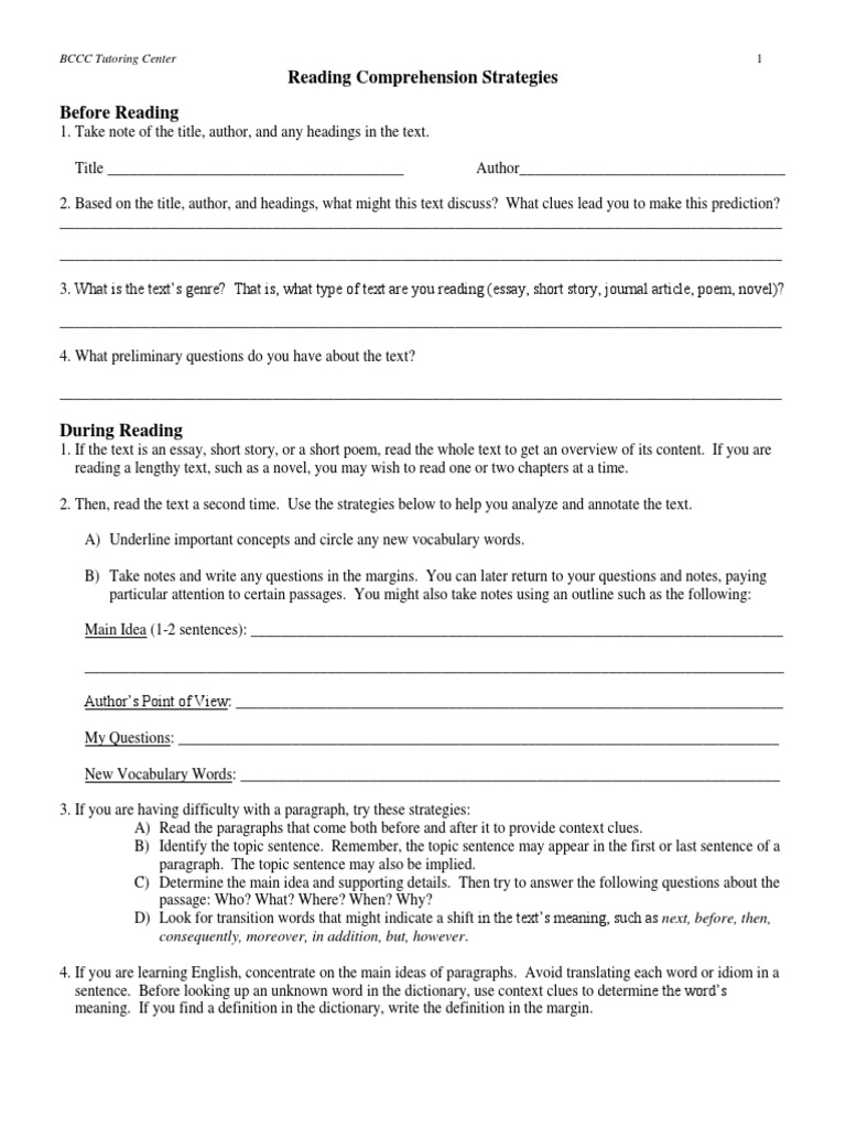 Reading Comprehension Strategies Guide | PDF | Reading Comprehension ...