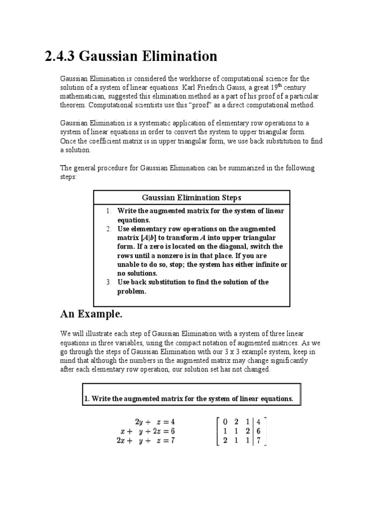 Gaussian Elimination Explained | PDF | Matrix (Mathematics) | System Of ...