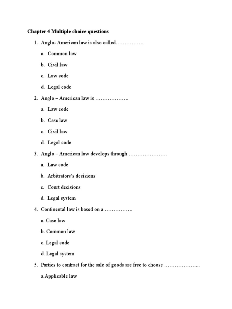 Chapter 4 Multiple Choice Questions | PDF | Offer And Acceptance ...