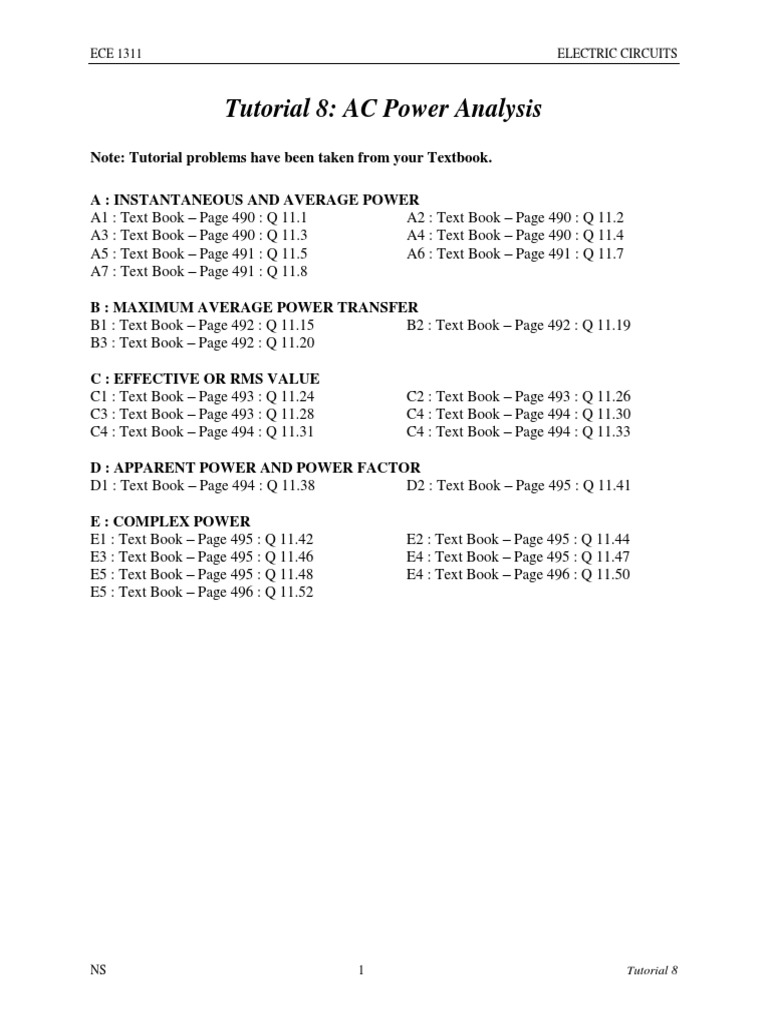 Tutorial 8 - AC Power Analysis | PDF