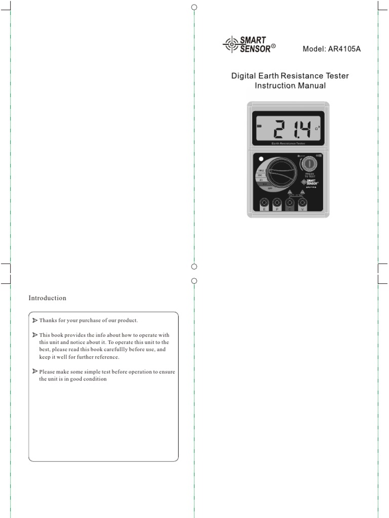 Digital Earth Resistance Tester Instruction Manual Model AR4105A