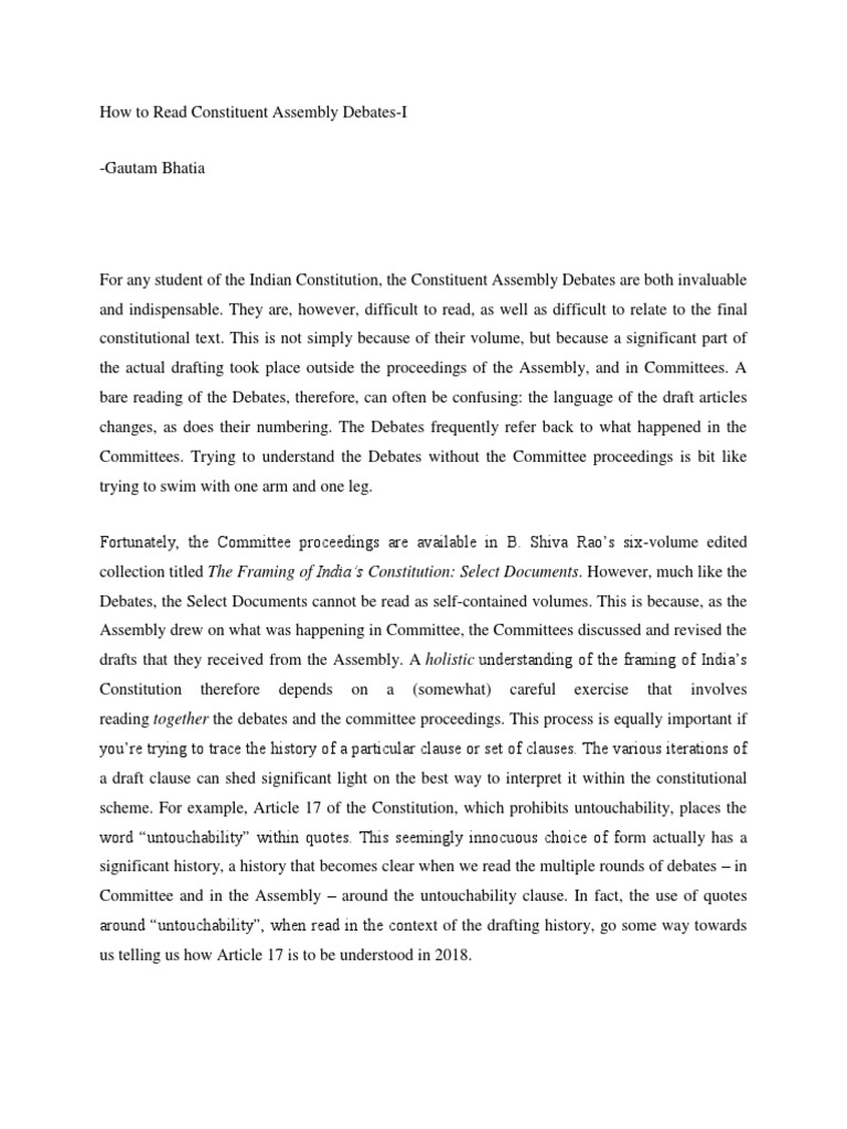 Constituent Assembly Debates United States Bill Of Rights Constitution